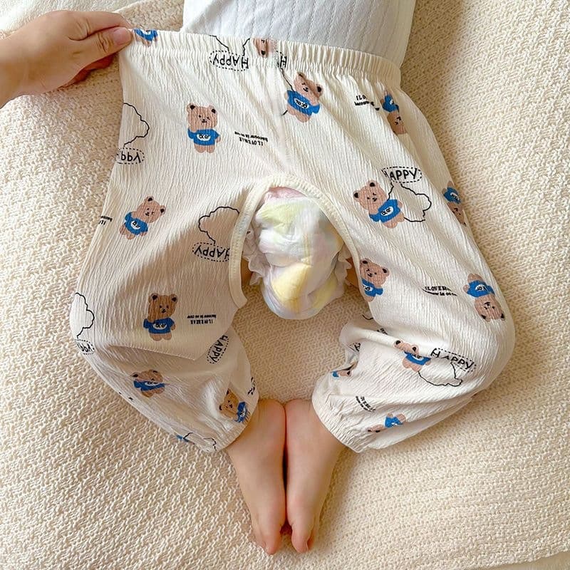 Baby Boys and Girls Open-Crotch Pants Summer Thin Infant Pants for Potty Training Mosquito-Repellent Pants Split-Crotch Long Pants for Outdoor Wear