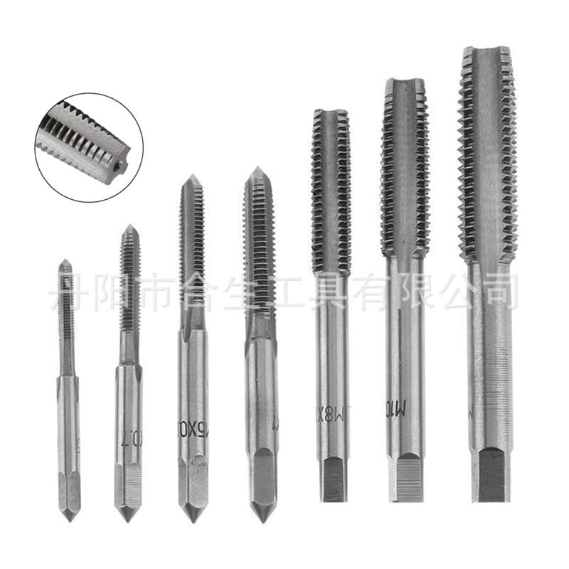 M3-M12 7-piece hand tap set, square shank straight flute taps, internal threading tool kit