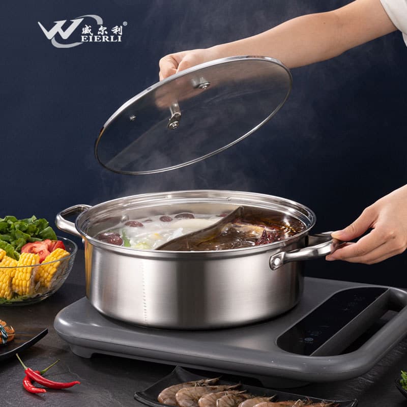 Hot Pot with Lid 304 Stainless Steel Dual-Flavor Pot with Reinforced Bottom, Household Clear Broth Pot, Commercial Hot Pot Cookware