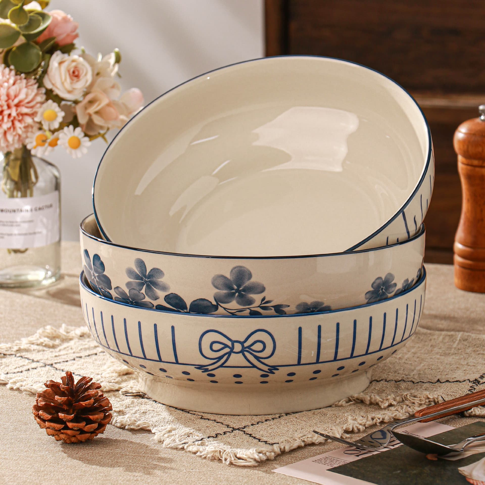 Large soup bowl new retro household tableware ceramic set soup bowl with soup noodles pickled cabbage fish blood large bowl soup basin