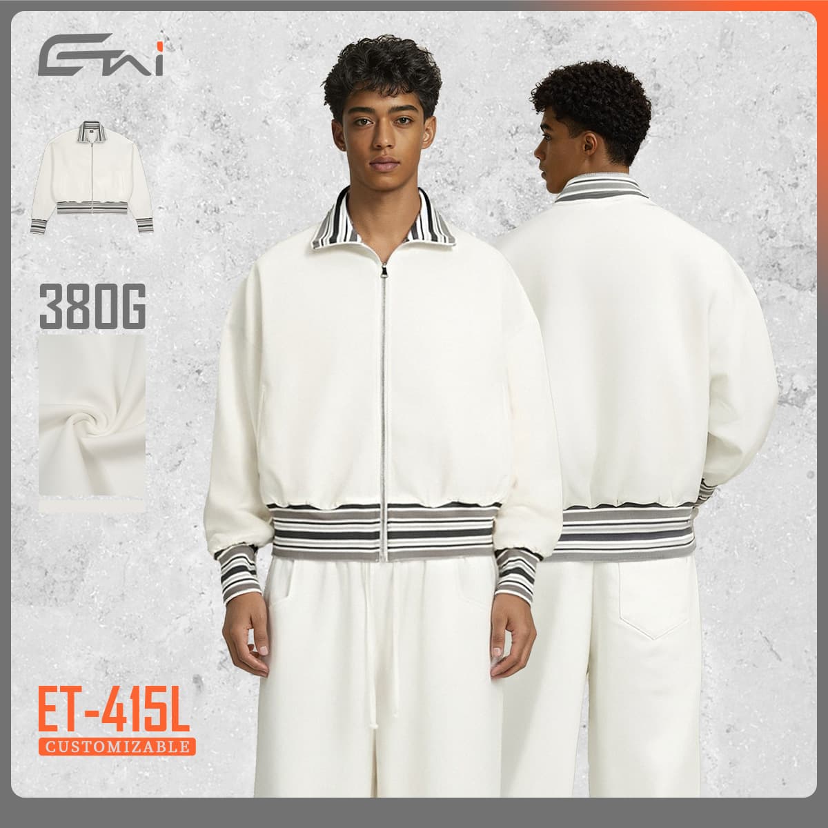 Etai Men's Clothing | 2026 Trendy Brand Short Stand-Up Collar Zip-Up Sweatshirt for Men, Color-Blocking Ribbed Loose High-End Autumn and Winter Jacket.