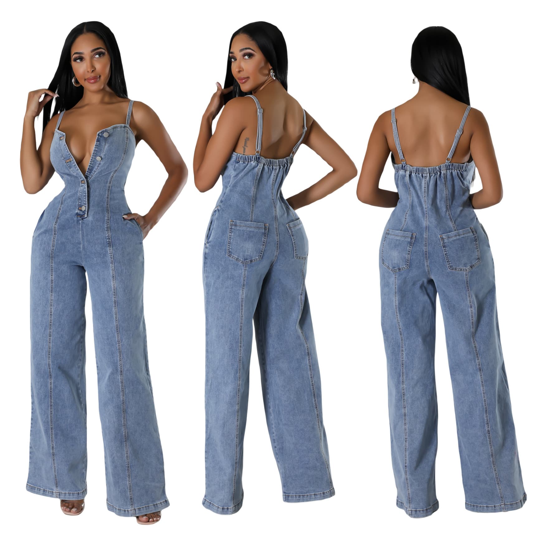 6988 Amazon AliExpress Women's Fashion Casual Sexy Halter Denim Jumpsuit Wide Leg Pants