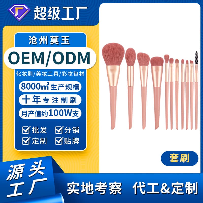 Mitis Pink 11-Piece Makeup Brush Set Eyeshadow Blush Brush OEM Cangzhou Makeup Brush Factory Direct Wholesale