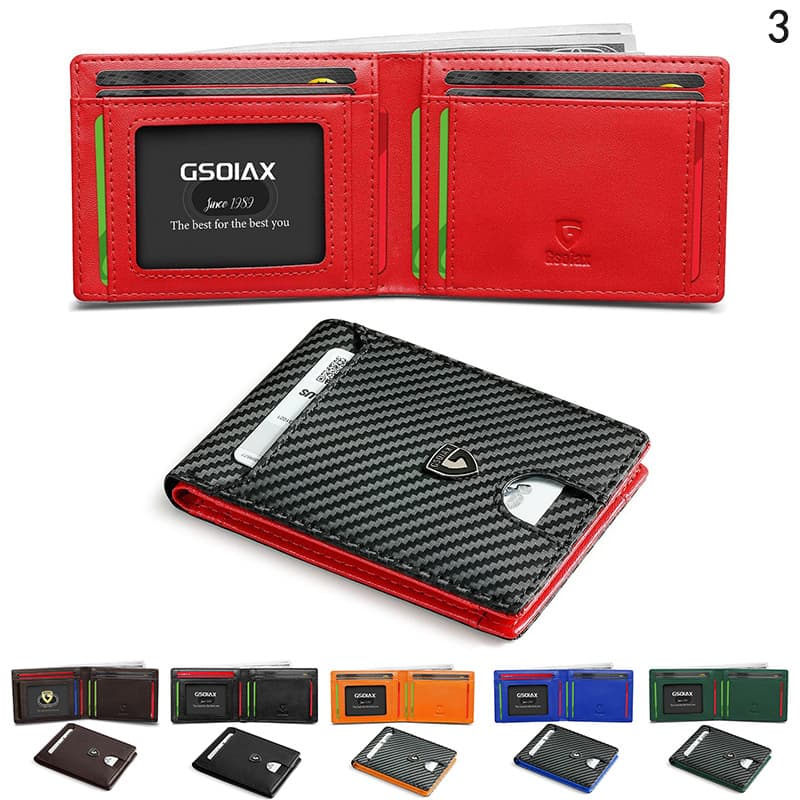Men's Ultra-Thin RFID Bifold Wallet Minimalist Carbon Fiber Money Clip Card Holder