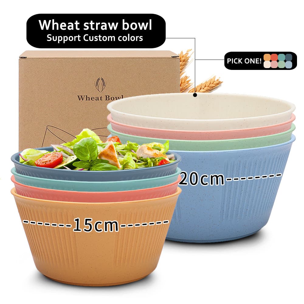 Cross-border Wheat Straw 15cm Bowl Creative Vertical Grain Rice Bowl Household 20cm Salad Bowl Soup Bowl Wheat Flavor Noodle Bowl