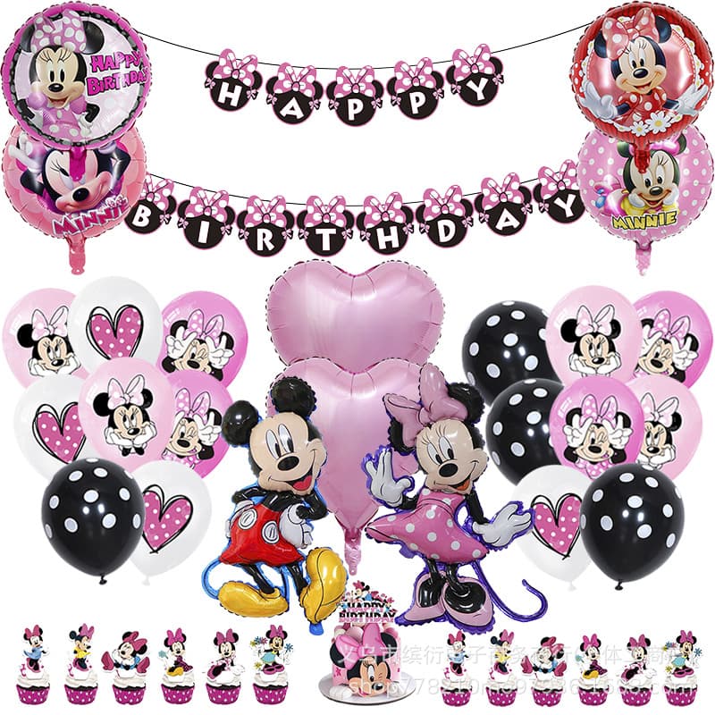 New cartoon Minnie Mickey Mickey Mouse aluminum film latex balloon flag cake insert birthday party decoration