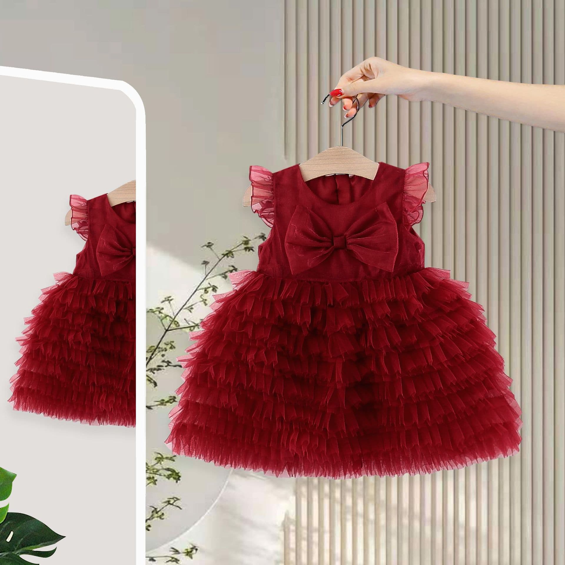 Girls Princess Dress Summer 2026 New Children's Flutter Sleeve Cake Dress Baby Fashionable Puffy Dress 5358