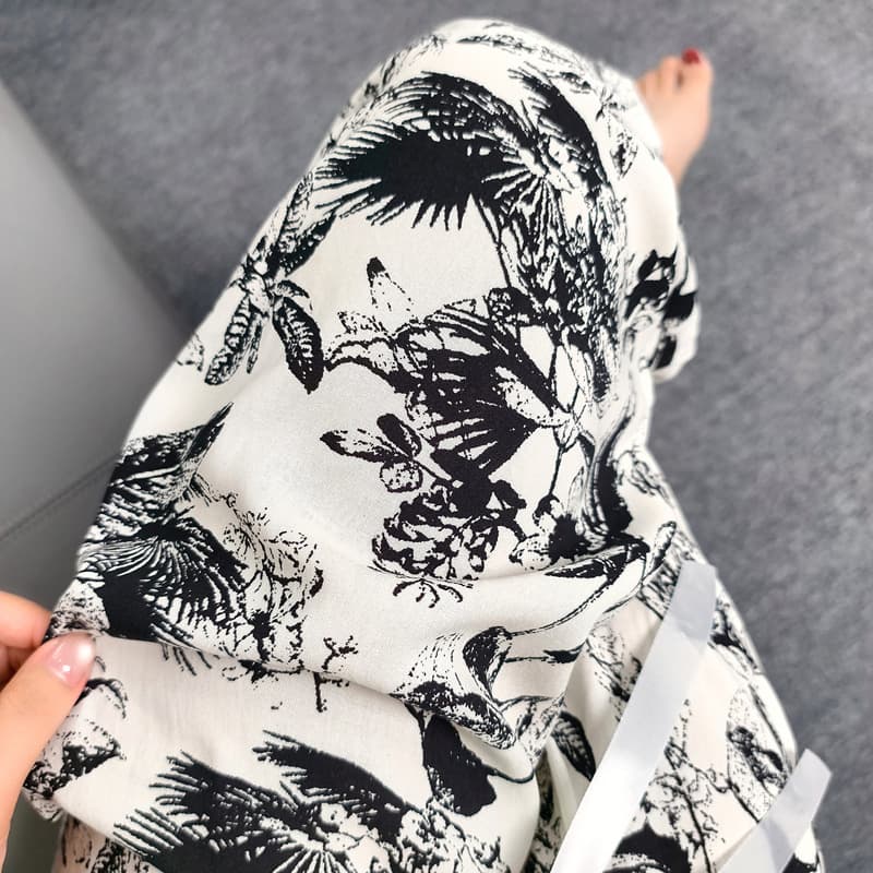 Cotton silk wide-leg pants summer nine-point home pants women's large size artificial cotton loose thin style breathable floral can be worn outside