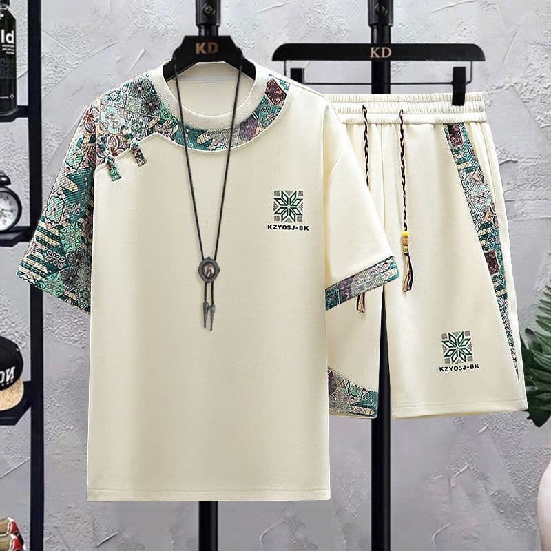 Summer Men's Short Sleeve and Shorts Set Chinese Style Ice Silk Cooling Men's Set New Chinese Trend Short Sleeve Clothing