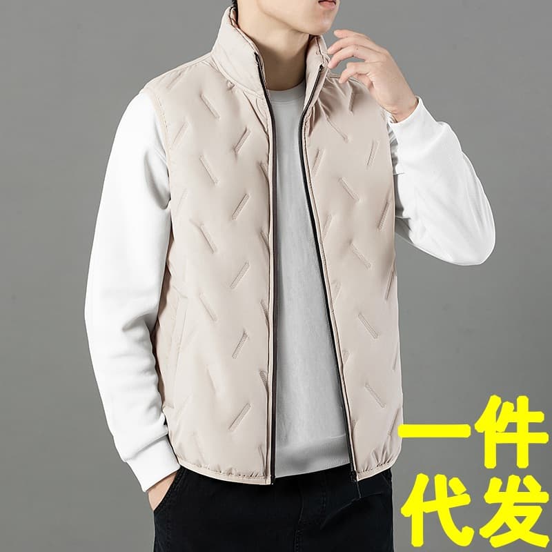Men's fleece vest, trendy autumn/winter down cotton vest, dropshipping available, warm and thickened fleece lining.