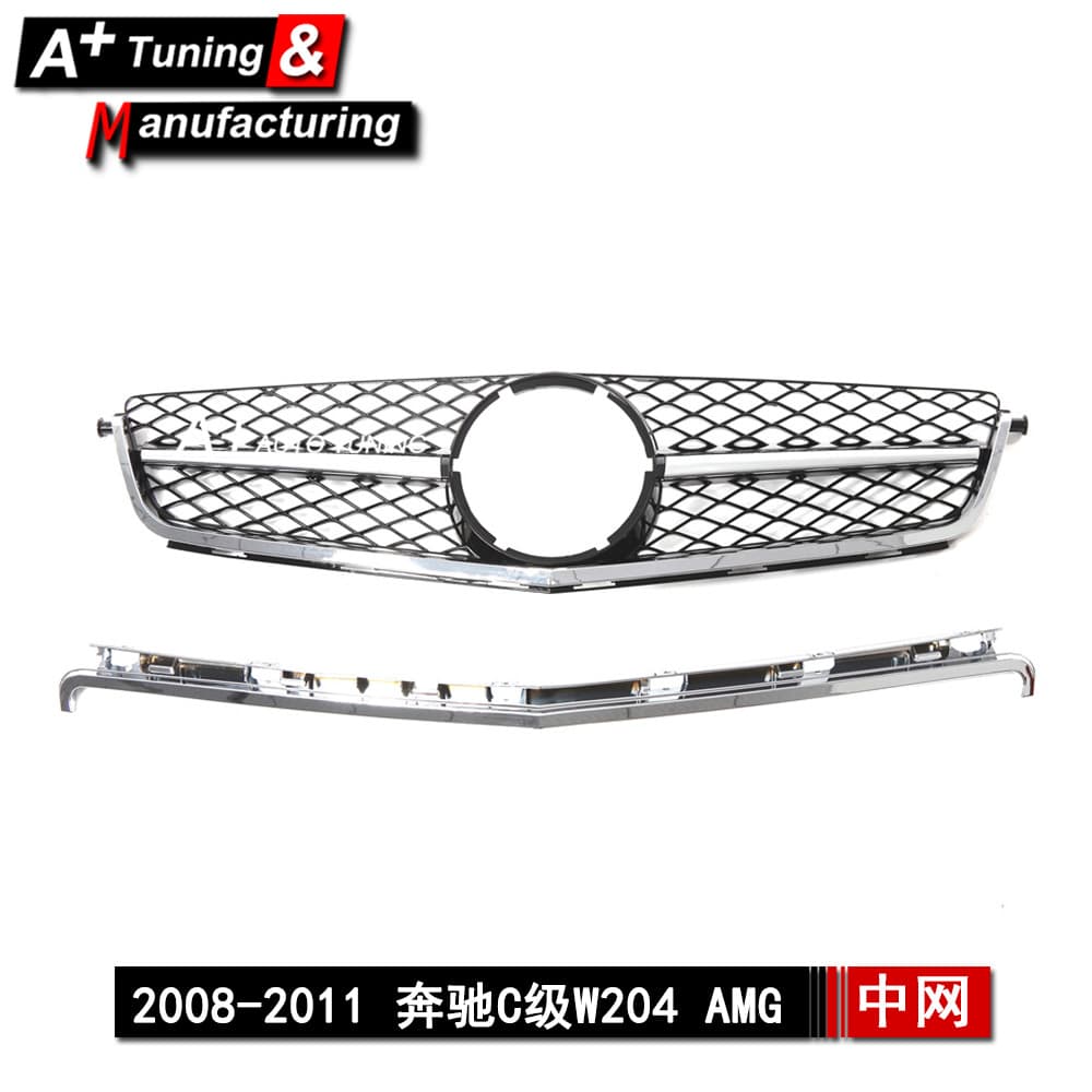 For Mercedes-Benz C-Class W204 C63 2008-2011 Upgrade AMG Style Full Chrome Modified Grille