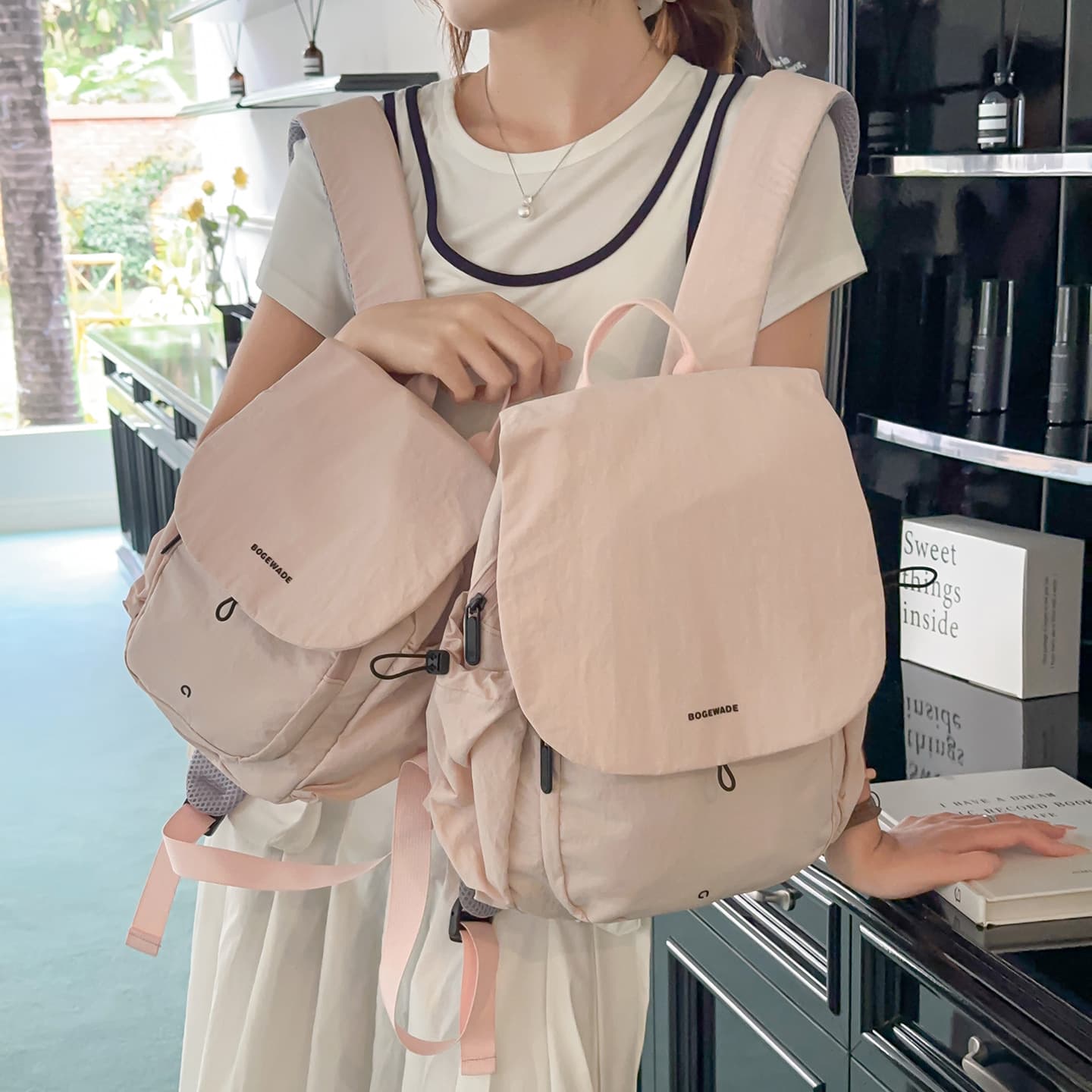 Cross-border Korean-style Design Pocket Women's Casual Simple Outing Versatile Small Backpack Trendy Nylon Fabric Backpack