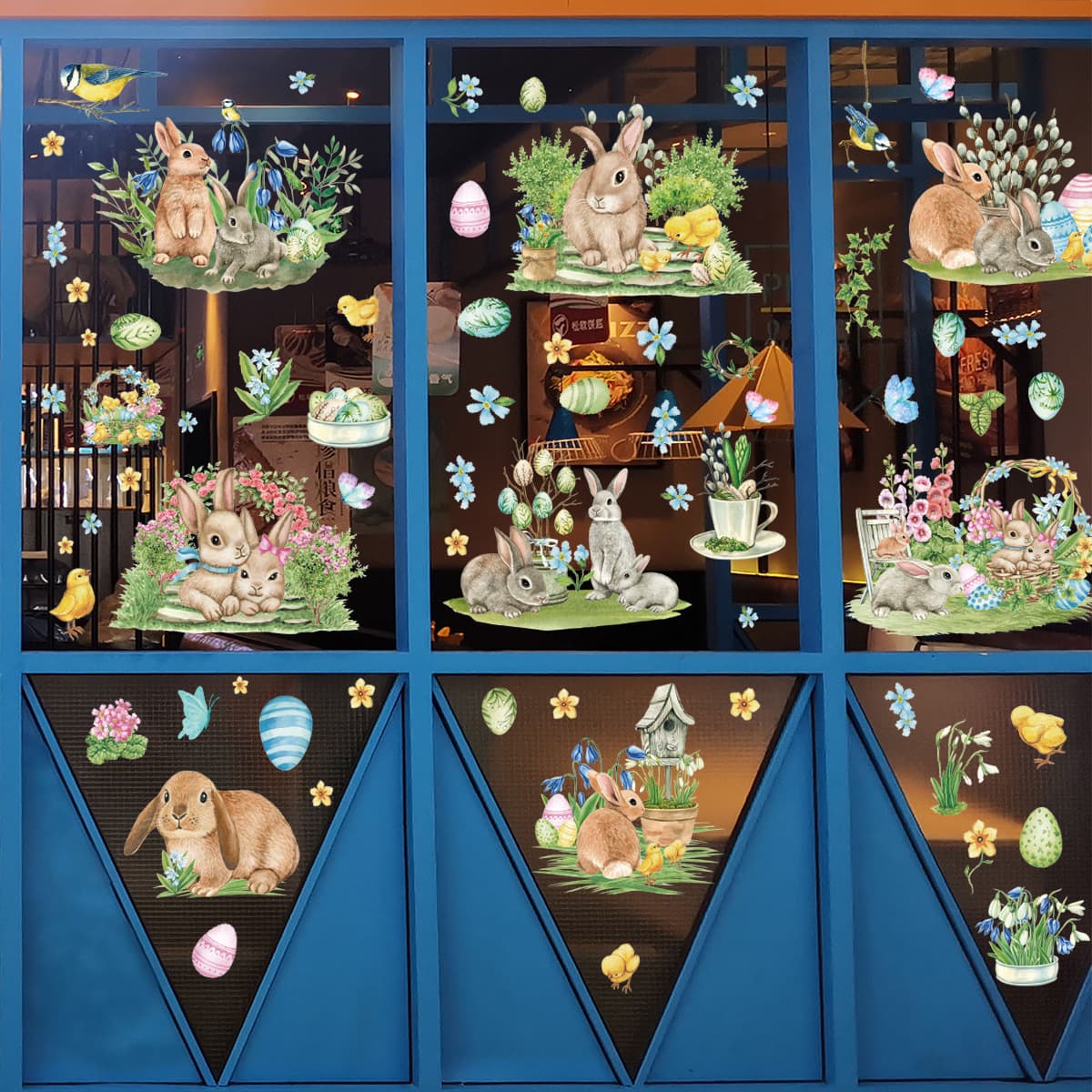 Cross-border New Easter Bunny Grass Gnome Egg Mall Glass Decorative Sticker, Static Cling Window Film