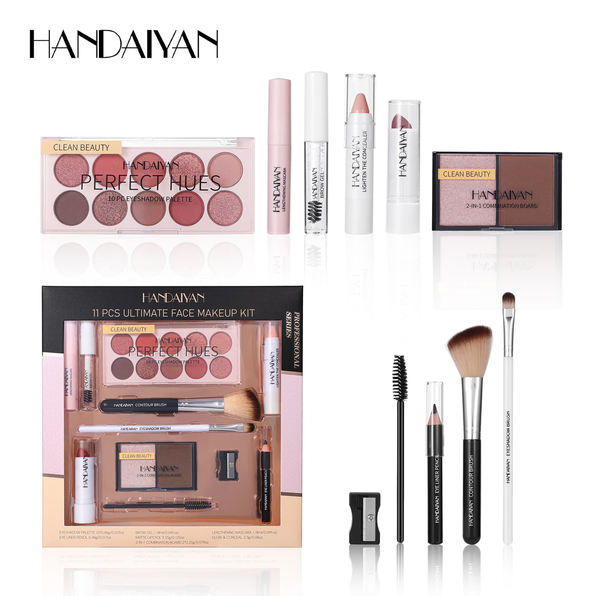 Cross-Border Lip Gloss Set 11-Piece Set Handaiyan Lipstick Eye Shadow Concealer Eyebrow Cream Mascara Lip Gloss Set