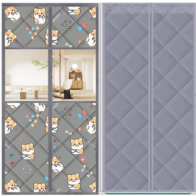 Self-Adhesive Cotton Door Curtain, Thickened for Home Use in Autumn and Winter, Warmth and Insulation, Wind and Sound Barrier Partition Curtain for Cold Prevention in Winter