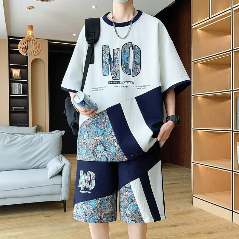 Men's Retro Japanese Style Short Sleeve T-Shirt Set Summer Loose Men's Outfit Matching Trendy Tee