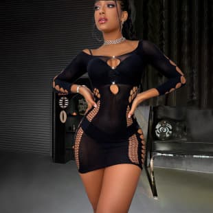 Cross-Border European and American Temptation Sexy Rhinestone Exposed Breast Lingerie Women's Rhinestone Hollow Quick-Release Fishnet Tight Bodycon Skirt