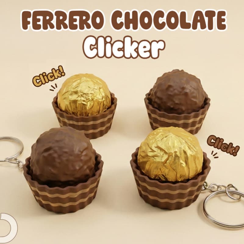 Cross-border New 3D Printed Ferrero Rocher Chocolate Clicker Keychain Bag Charm clicker fidget