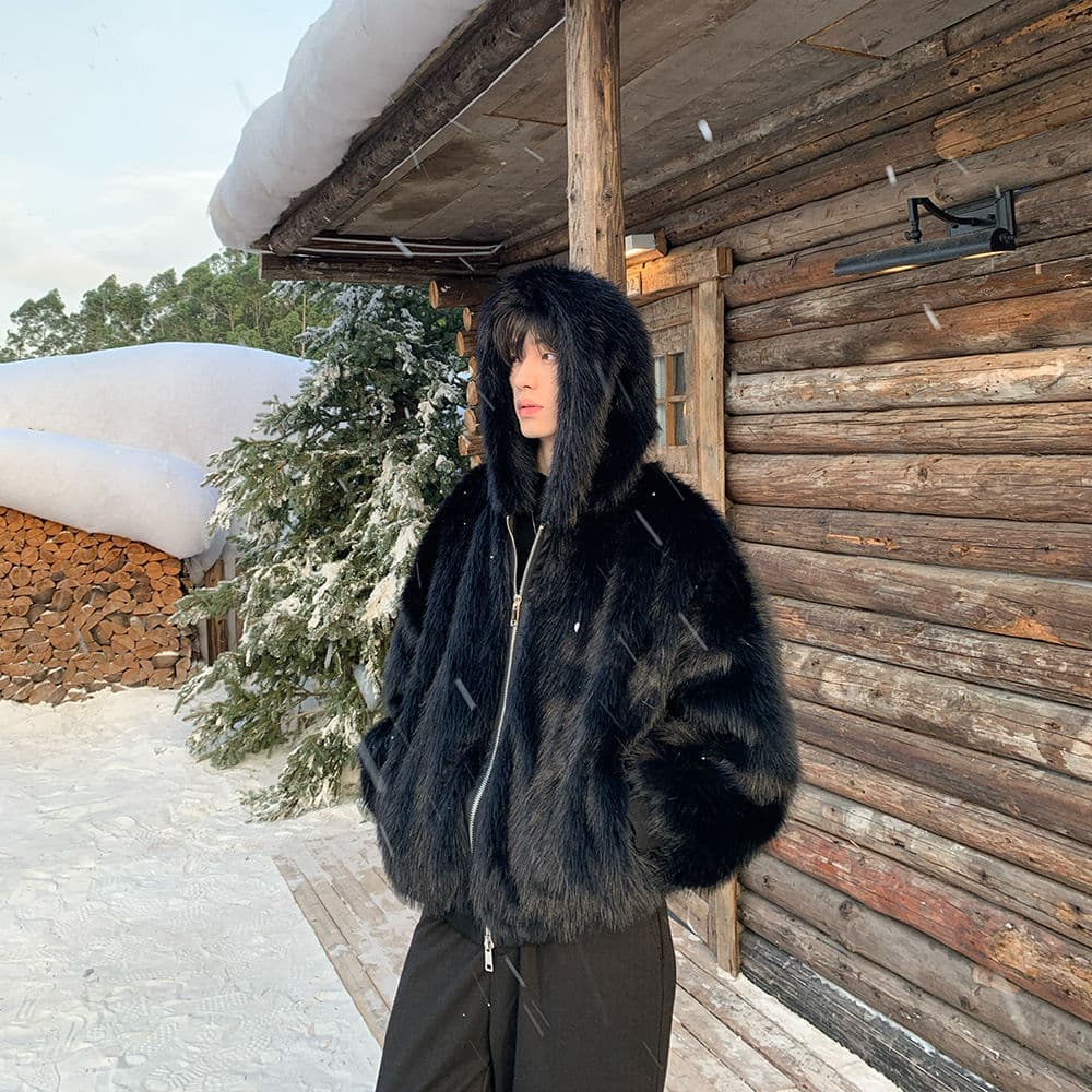 Cool and Handsome 2024 Winter Men's New Fox Imitation Fur Coat Fashion Thickened Warm Overcoat