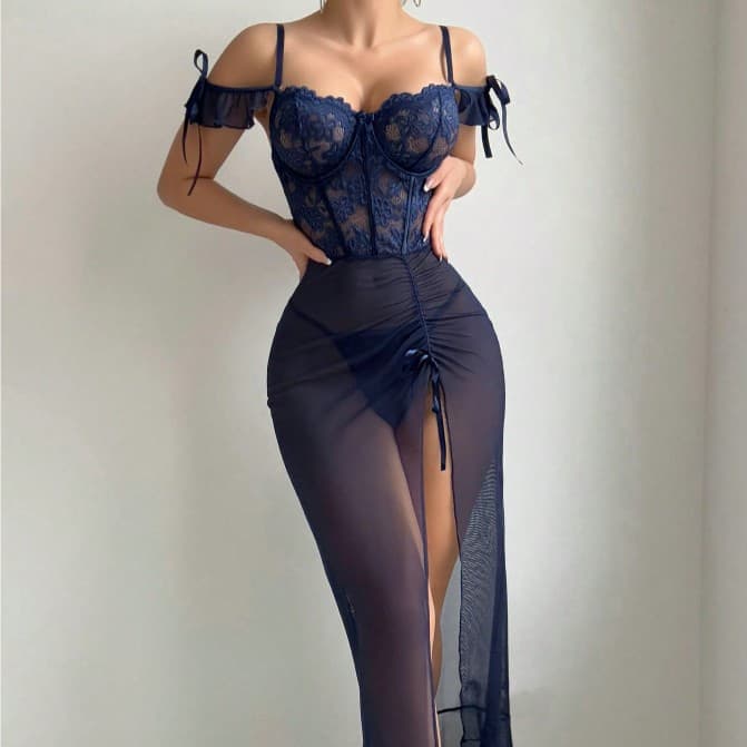 Cross-border large size foreign trade sexy lingerie with slits, see-through buttocks skirt, passionate and provocative push-up pajamas with chest support, dropshipping