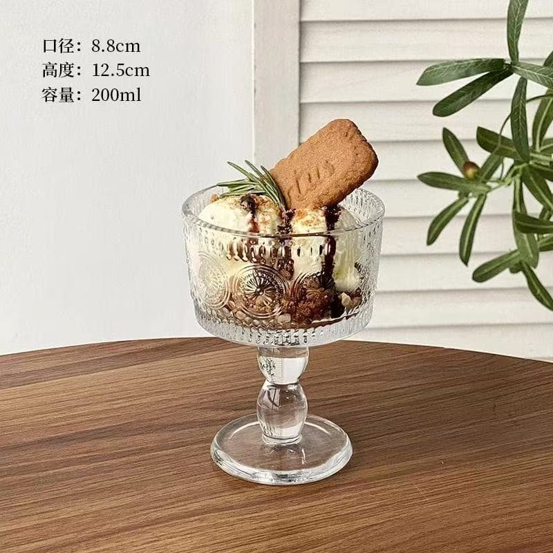 Retro embossed ice cream cup glass tall dessert sun pattern cup niche atmosphere DIY aromatherapy tool
