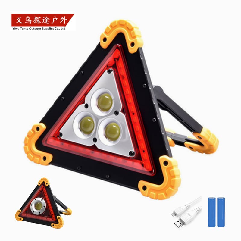 Outdoor Triangle Frame Safety Red Warning LED Multi-function Car Emergency Light Solar Charging Work Light Vehicle Accessories