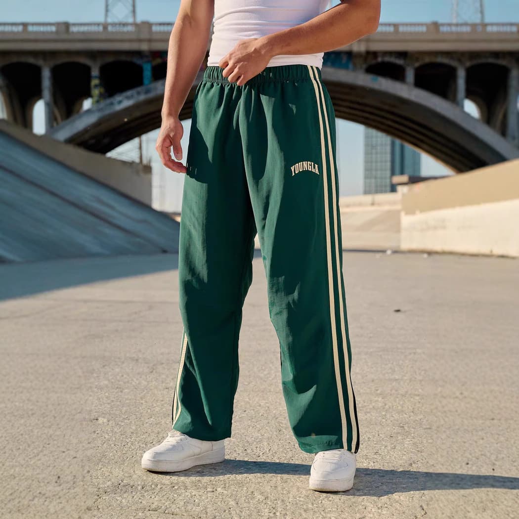 YOUNGLA Cross-Border Best-Selling Men's Joggers Double Stripe Panel Print Long Pants Gym Straight Leg Pants