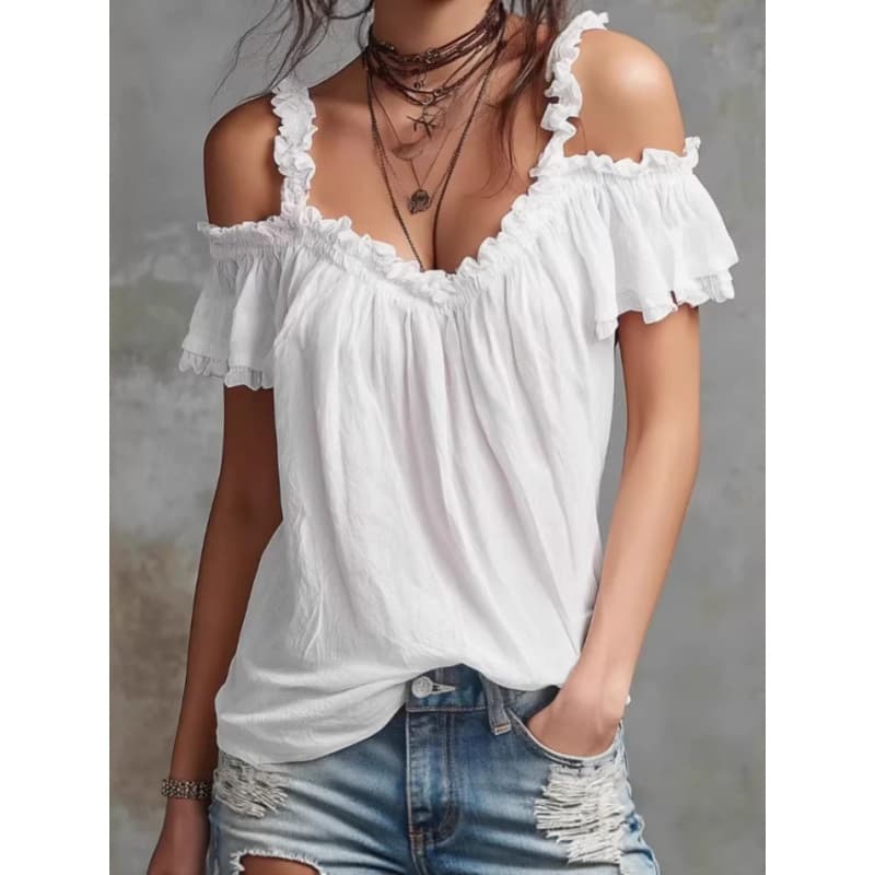 2026 Spring/Summer New European American Amazon Women's Cross-border New Cotton Linen Ruffle Collar Casual Camisole Top