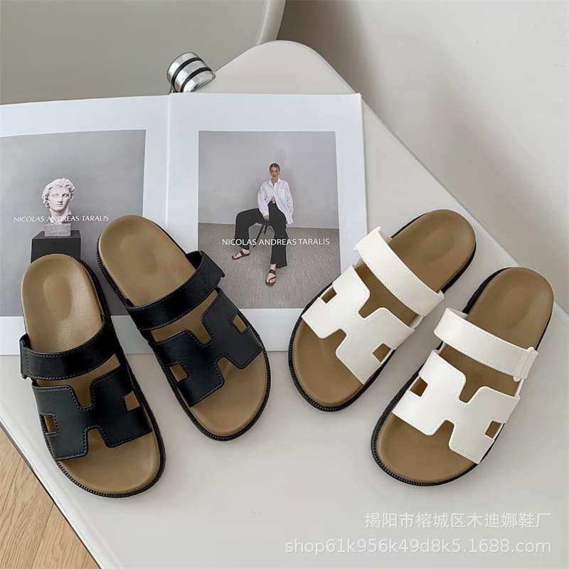 Shopee Cross-Border E-commerce Thick Sole Sandals Slippers Women Outdoor Summer New H-Strap Flat Sandals Slippers Wholesale