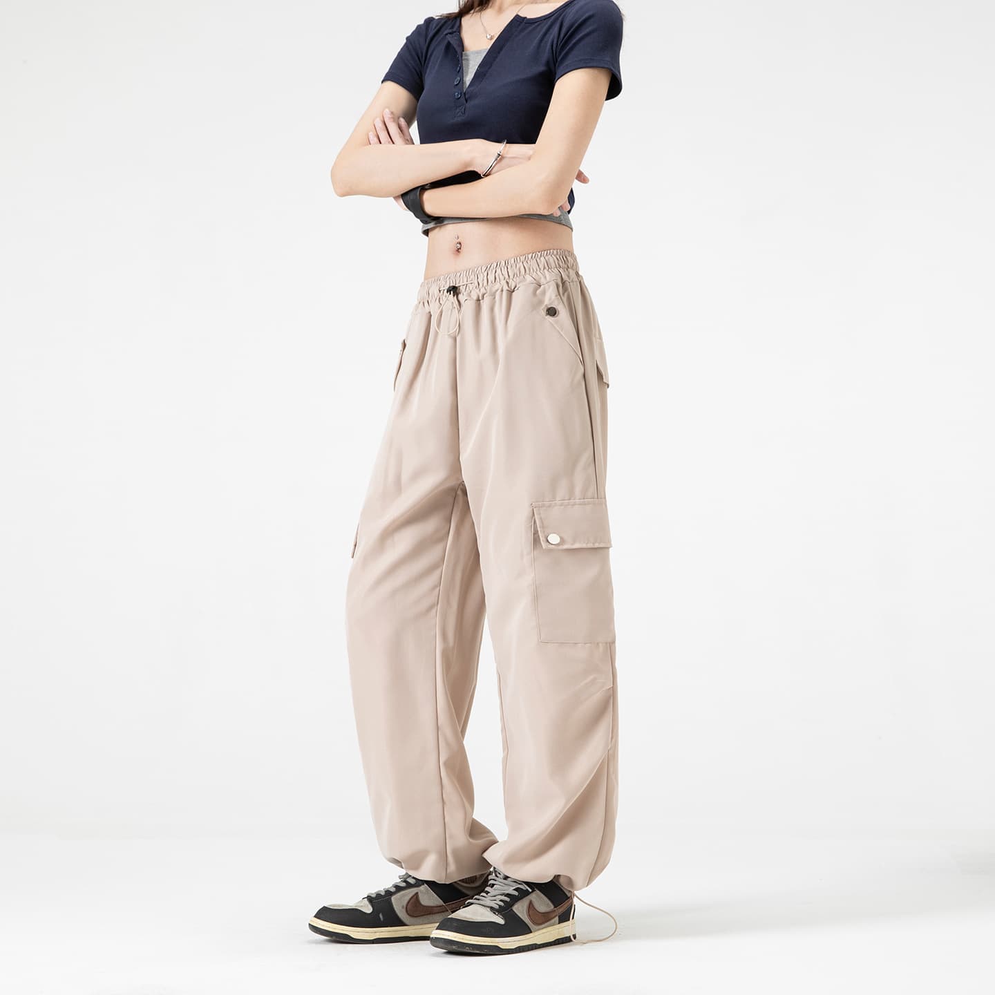 Overseas Trade Women's Outdoor Loose Straight Drawstring Cargo Pants Versatile Trendy Solid Casual Pants for Southeast Asia