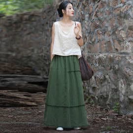 26 Spring/Summer Ramie Sand Flush Brushed Casual Versatile Skirt, New Cotton-Linen Women's Dress, Home Travel Women's Dress