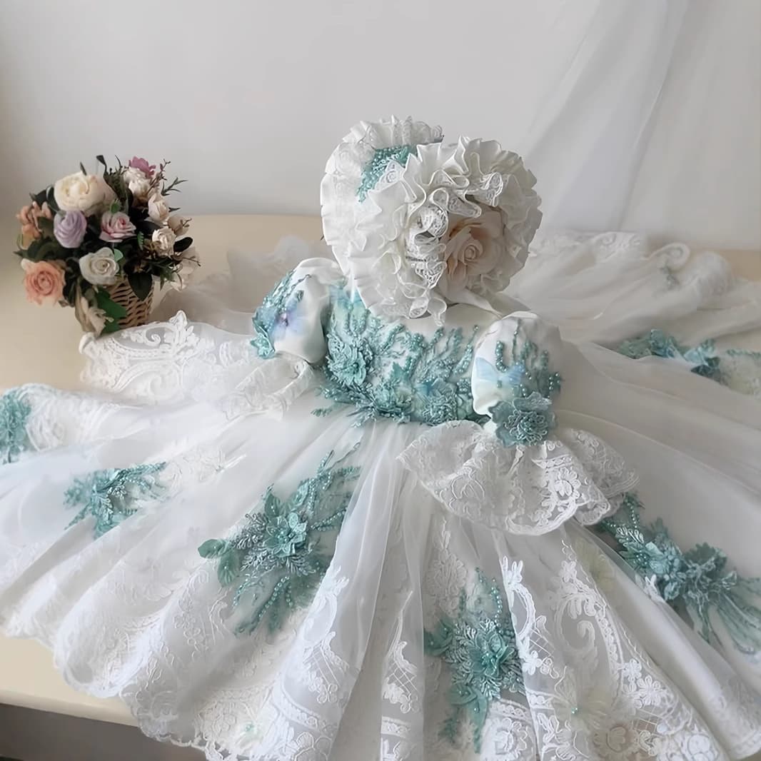 Cross-border Trade Baby Girl Birthday Dress Tulle Embroidered Princess Gown for Full Moon, Baptism, and One-Year-Old Celebration Banquet