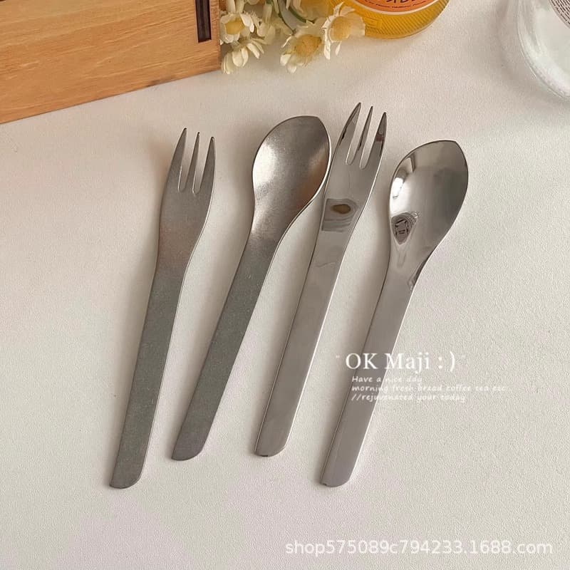 Ins Style Creative 304 Stainless Steel Spoon Household Exquisite Fork Spoon Set Fruit Fork Short Handle Mini Dessert Spoon