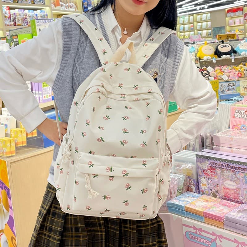New pastoral style small flower fashion trend backpack large capacity student school bag lightweight simple travel backpack