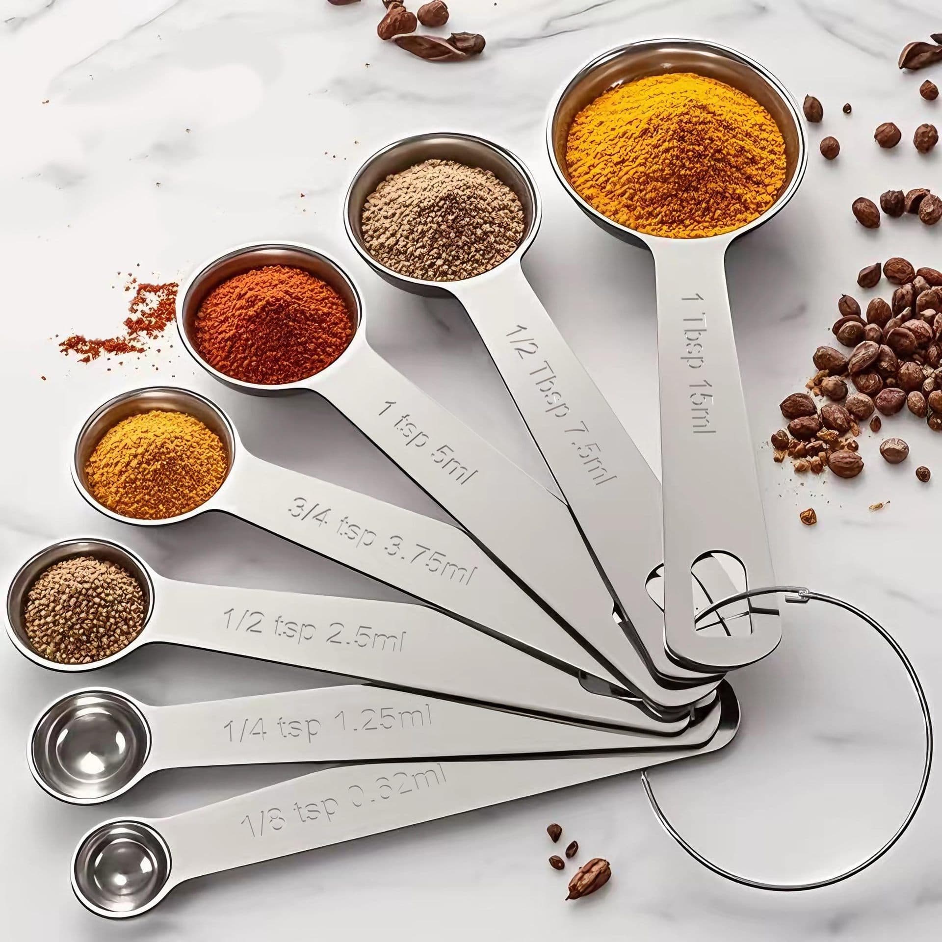 Stainless Steel Baking Tools 6-Piece Set Measurement Spoons Seasoning Kitchen Utensils Coffee Spoon Set Home Baking Accessories