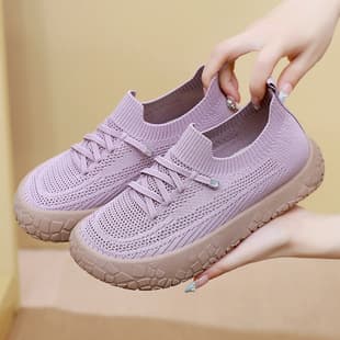 Flying Weave Mesh Breathable Mother Shoes, Soft Sole Anti-Slip Walking Shoes for Seniors, Slip-On Casual Sneakers for Women Wholesale
