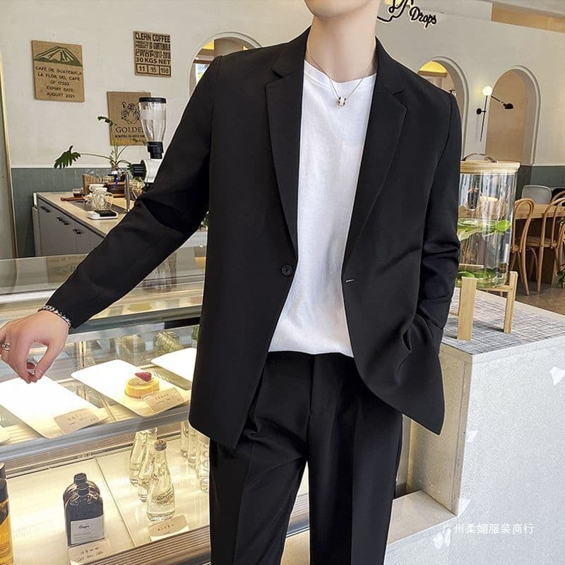 Spring Ins Style Blazer Jacket, Light Casual Black Business Suit Set, Korean Trendy Top for Men