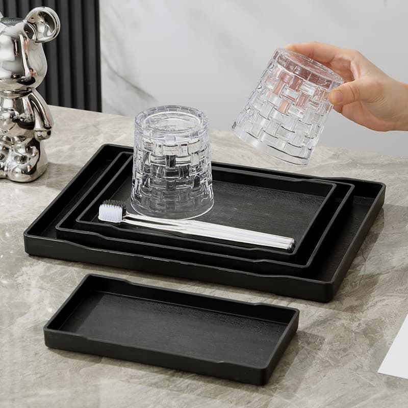 Plastic Dinner Plate Hotel Rectangular Tray for Tea Cup Household Imitation Wood Grain Thickened Tea Tray Storage Tray