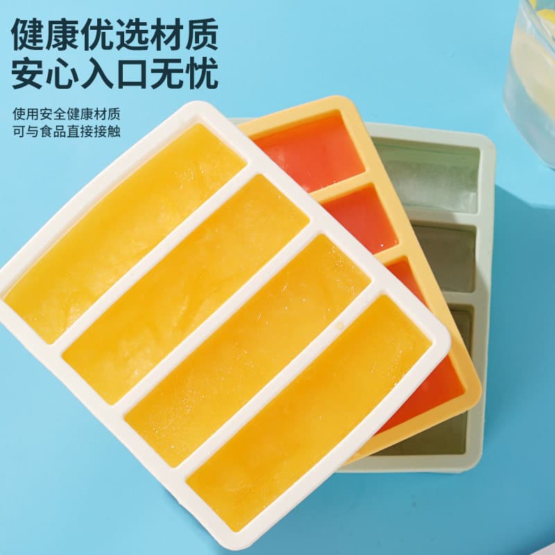 4-Cell Large Square Silicone Ice Cube Tray with Lid, Easy Release, Home & Commercial Use, Whiskey Long Ice Cube Mold