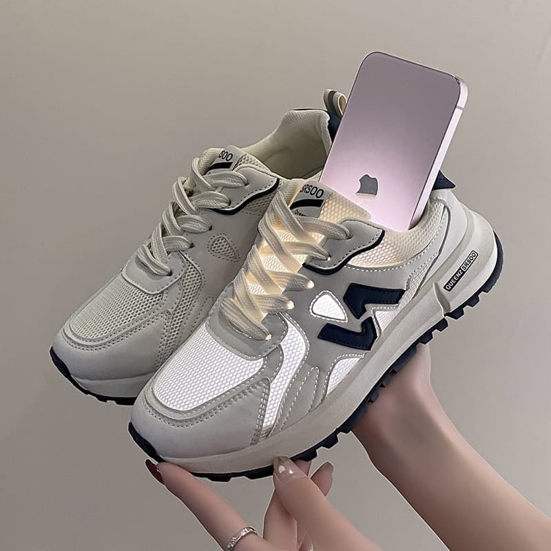 Women's White Mesh Breathable Casual Shoes 2024 Summer Thick Sole Sneakers Versatile Lightweight Leisure Agility Shoes