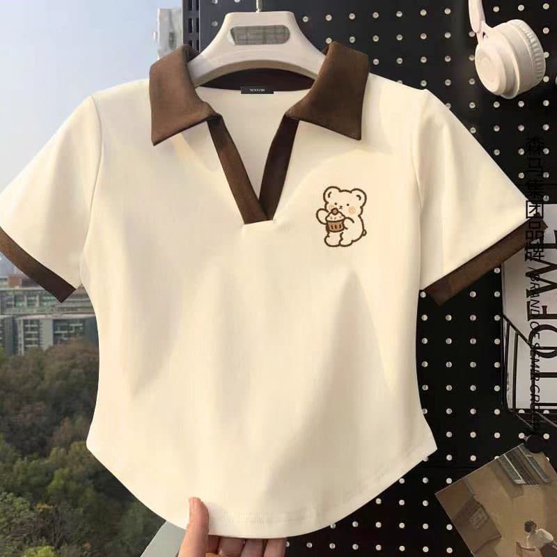 Medium and Large Children's Polo Collar 100% Cotton Summer New Style Girls' Korean Style Short-Sleeved Comfortable