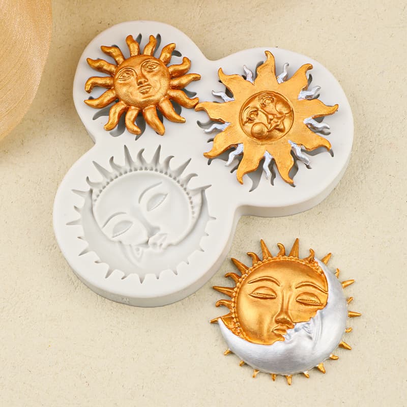 Vintage European and American Steel Man Sun Moon Silicone Mold for Handmade Resin, Polymer Clay, and Fondant Decoration