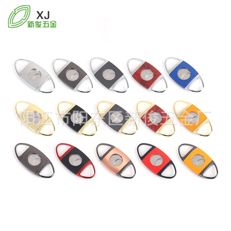 Factory Direct Supply Multi-color Zinc Alloy Cigar Cutter Simple Stainless Steel Double Blade Cigar Cutter Customizable Logo