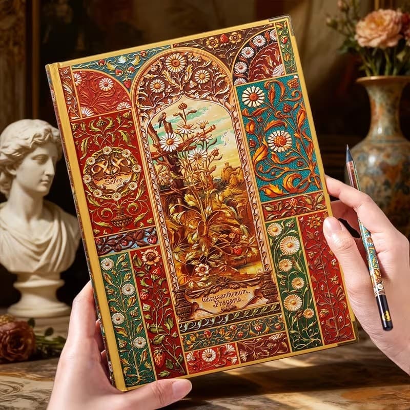 Vintage Floral Hardcover Watercolor Sketchbook, Mark's Drawing Board, 180gsm Extra Thick Drawing Paper, Gold