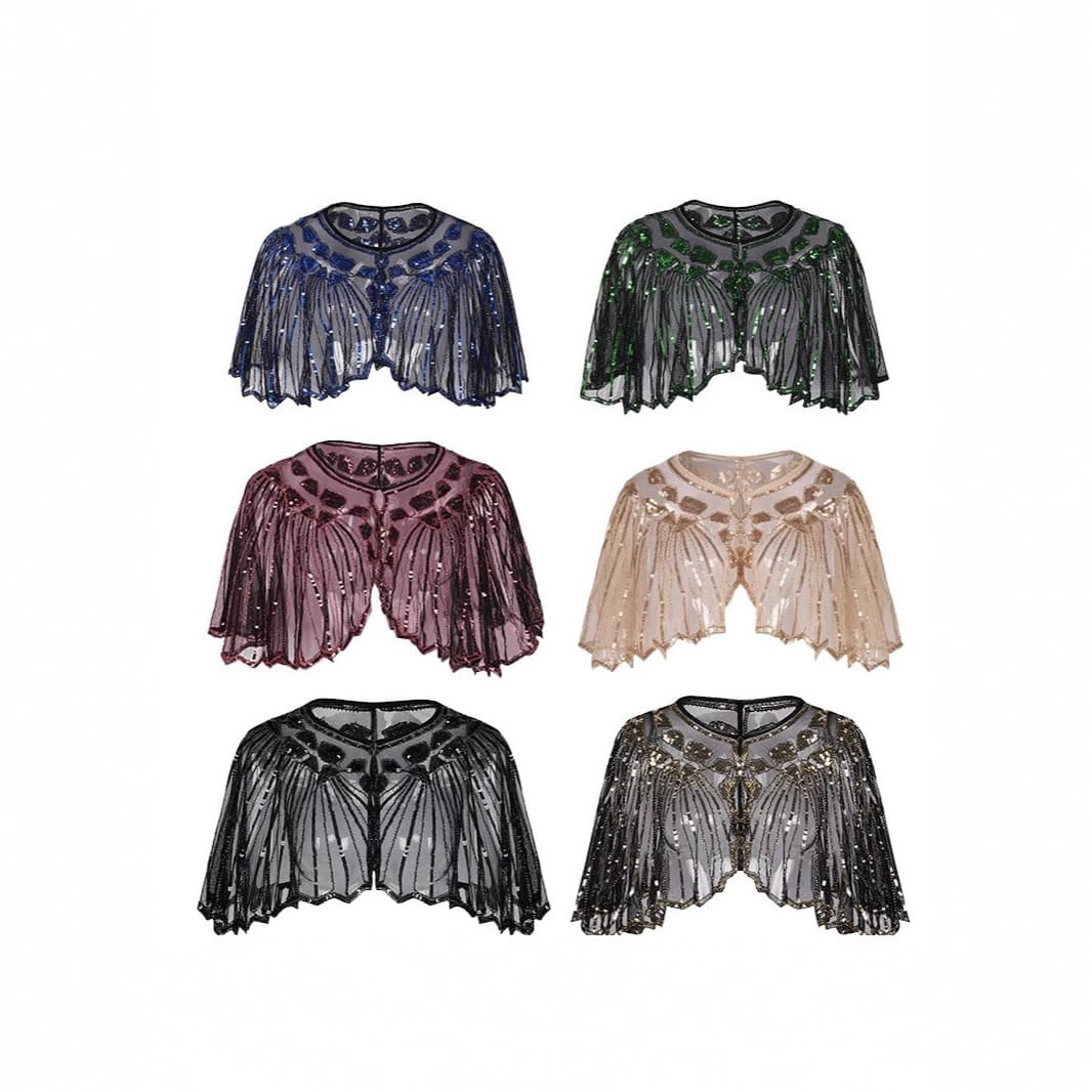 Retro 1920s Sequin Embellished Women's Shawl Versatile Outerwear Small Shoulder Pad Cross-Border Polyester Fiber Belly Dance Cos