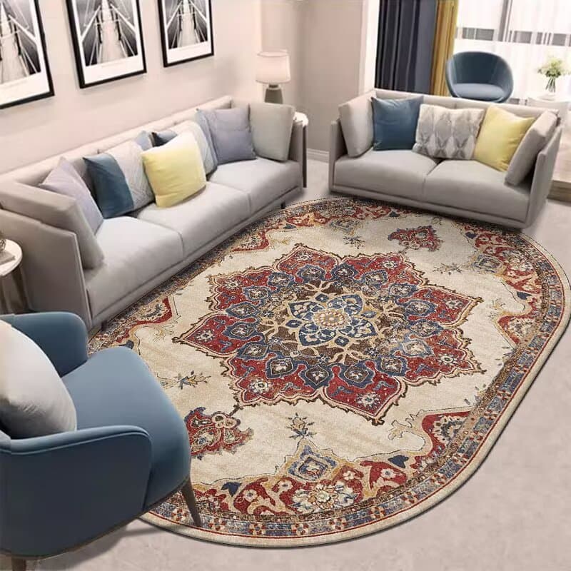 Vintage Living Room Rug Ethnic Style Bedroom Oval Carpet Guesthouse Persian Coffee Table Mat American Light Luxury Sofa Floor Mat