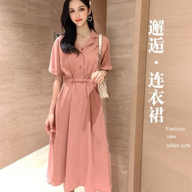 Nursing summer dress, short-sleeve slimming, postpartum elegant POLO-style breastfeeding dress.