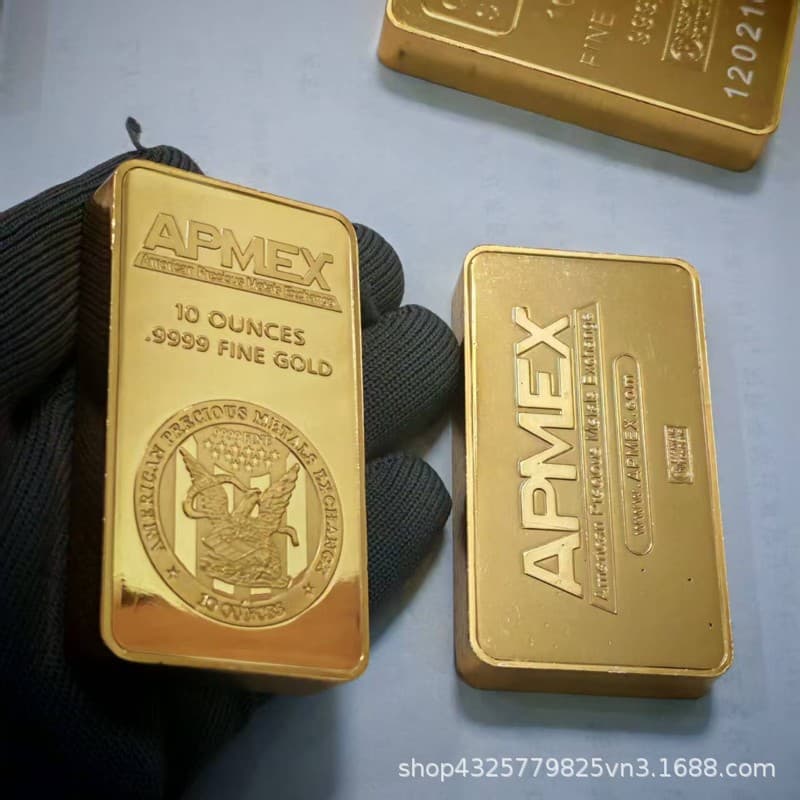 Foreign Trade 10 oz Gold Bar Replica APMEX Gold Bar Brass Gold-Plated Decorative Gold Bar Square Gold-Plated Commemorative Coin