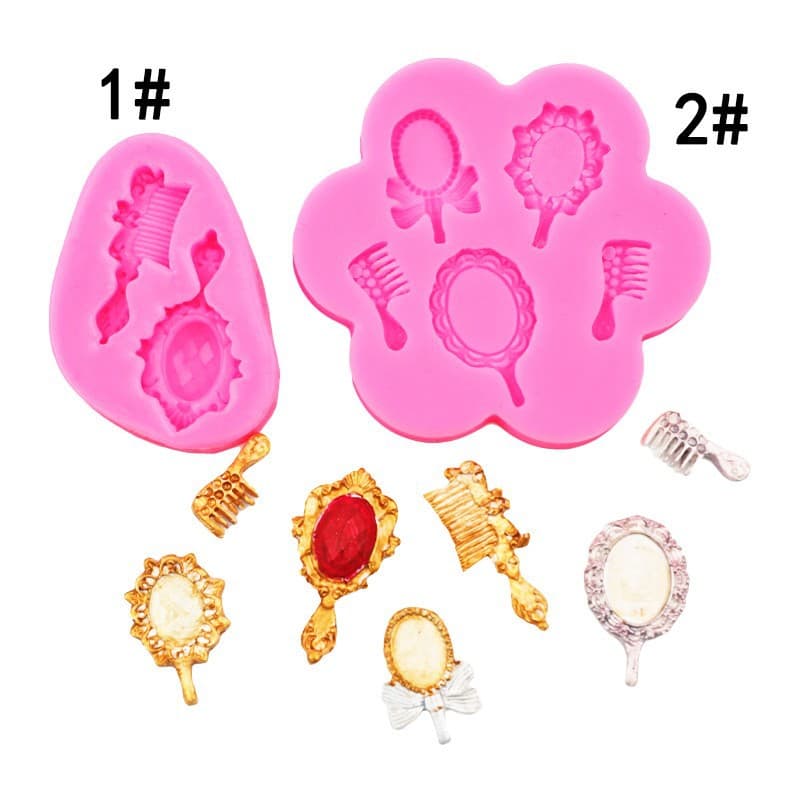 Fondant silicone mold makeup mirror comb cake decoration baking DIY frame clay plaster soft pottery mold