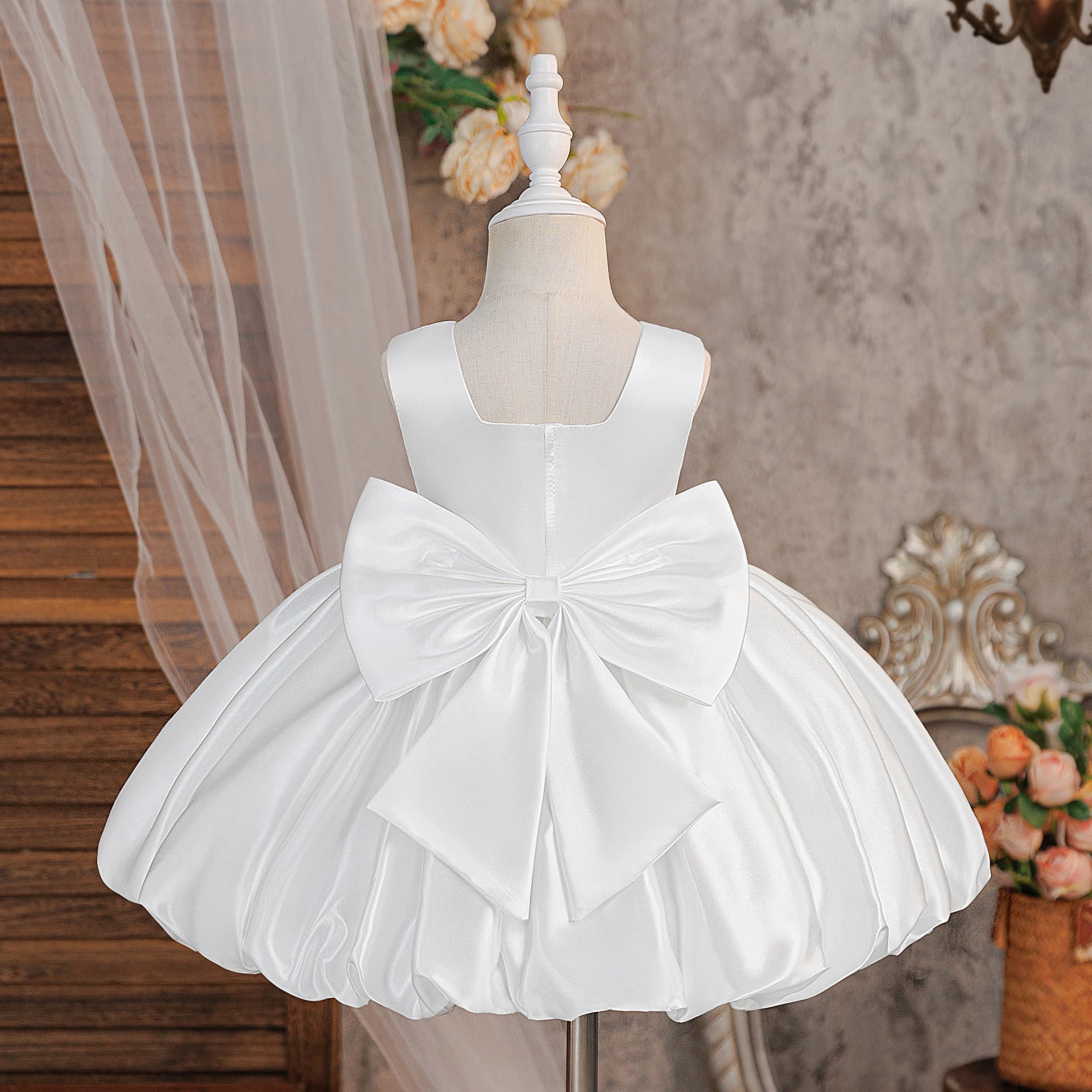 In Stock Girls' Formal Dress Princess Dress Birthday Host Piano Performance Dress Puffy Bow First Birthday Dress Wholesale